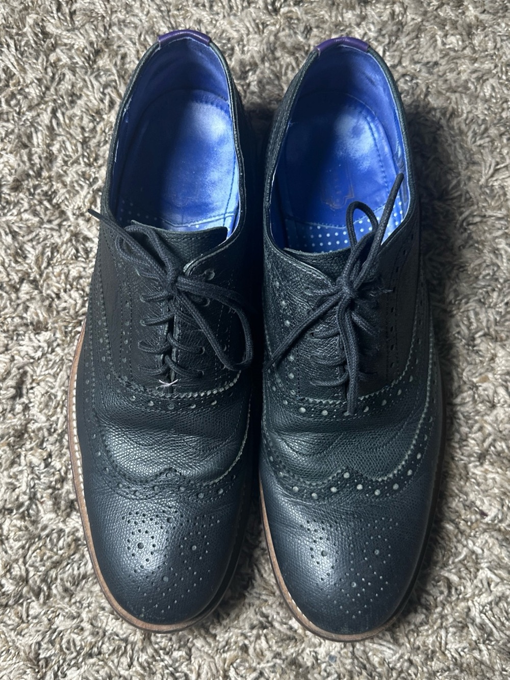 Ted Baker GURI7 Black Pebbled Leather Wingtip Brogue Oxfords Men’s 11